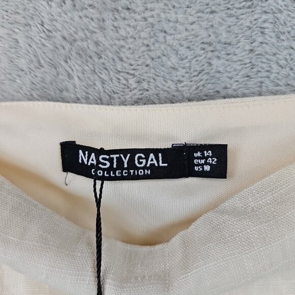 Nasty Gal I Live For The Sun Linen Mini Dress Womens Size 10 Cream Square Neck - Picture 4 of 11